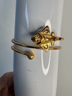 24K Gold Plated Double Band Plane Statement Cuff Bracelet With Intricate Detail